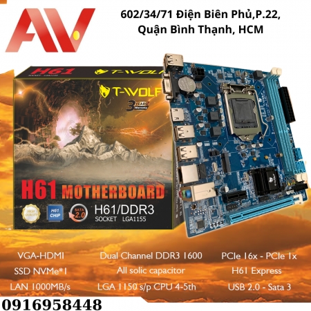 Mainboard T-WOLF H61 Tích hợp M2. NvME